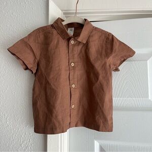 H&M NWOT Brown Linen Blend Button Front Shirt